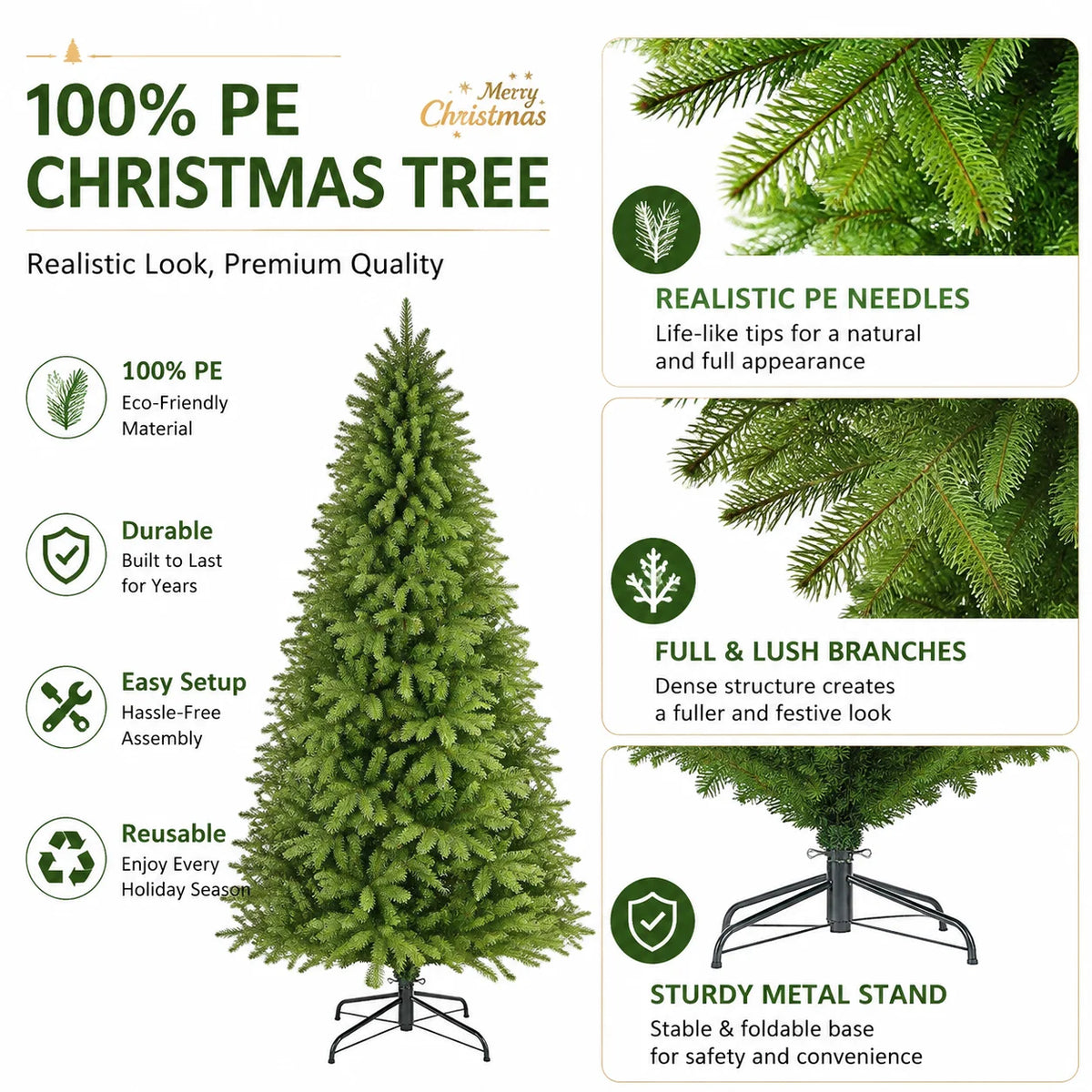 👉 Königlicher Full-PE Weihnachtsbaum – 100% Real-Touch Luxus