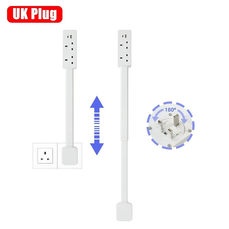 Rotates 180° Electrical Outlet Extender Adjustable Length Extension Cable US Plug Home Wall Desktop Ground Electric Socket