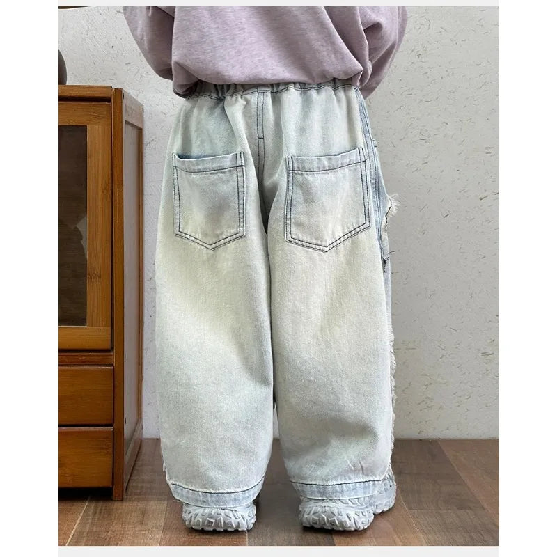 Boys' Jeans New Spring Outfit, Stylish Baby Pants, Children's Straight Leg Pants, Korean Loose Children's Clothing