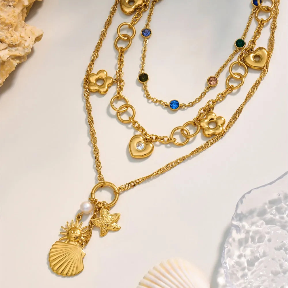 Stainless Steel Chain Necklace Bracelet For Women 18k Gold Plated Non Tarnish Multi Colorful Zircon Necklaces Matching Bracelets