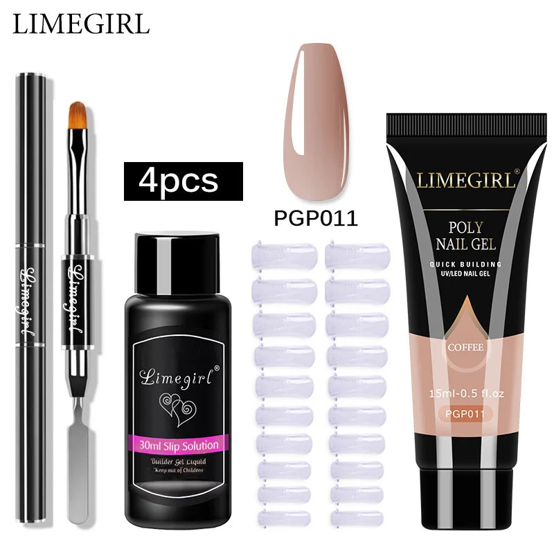 LIMEGIRL  Poly Nail Gel Set Manicure Set Gel Cuticle Pusher Finger Extend Mold Nail Kit All For Quick Extension Manicure Set