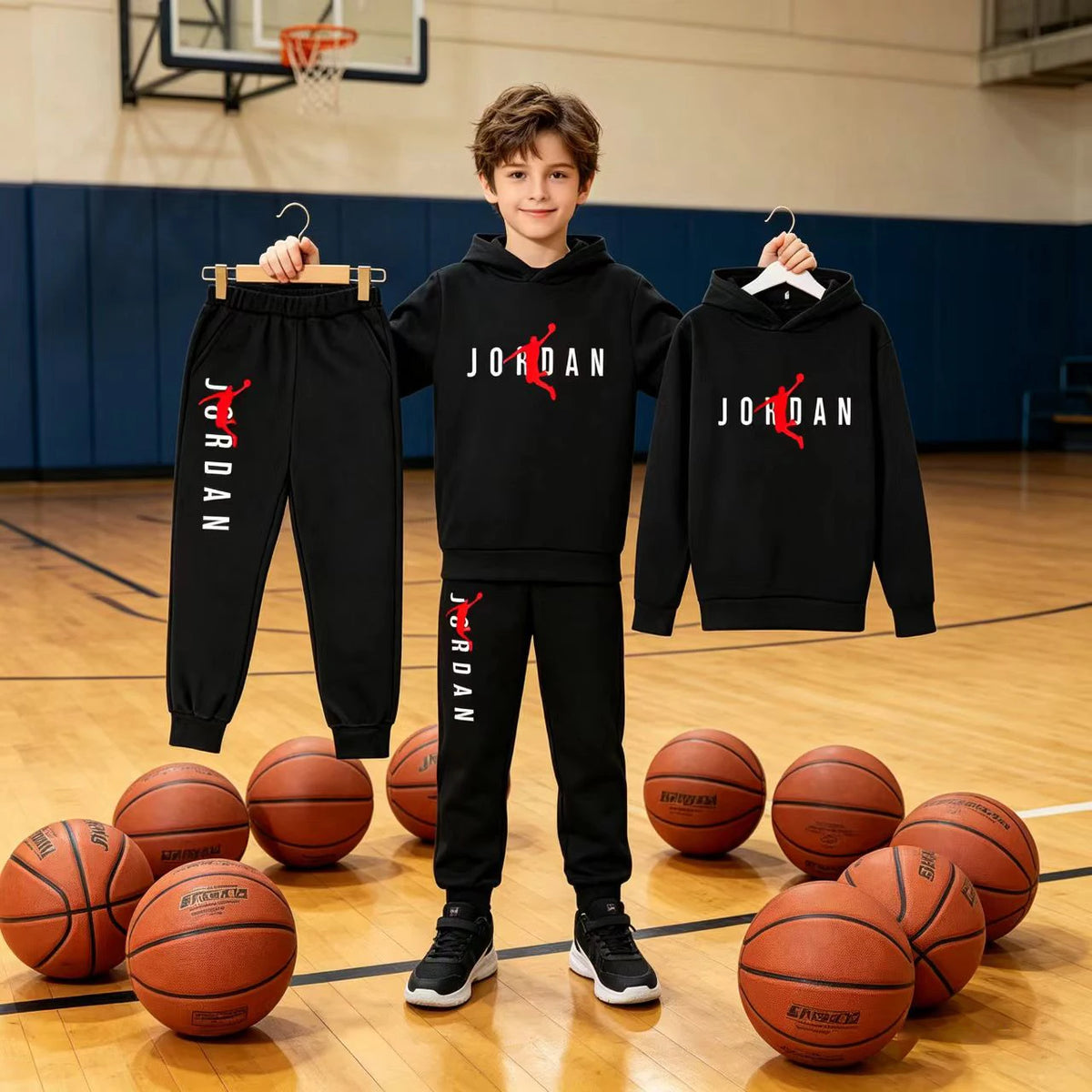 Kids Hoodie Basketball Letters Pullover 3-12Yrs Coat Sweatshirt+Pants Boy Girl Toddler Jogging Clothes Leisure Fashion Brand Set