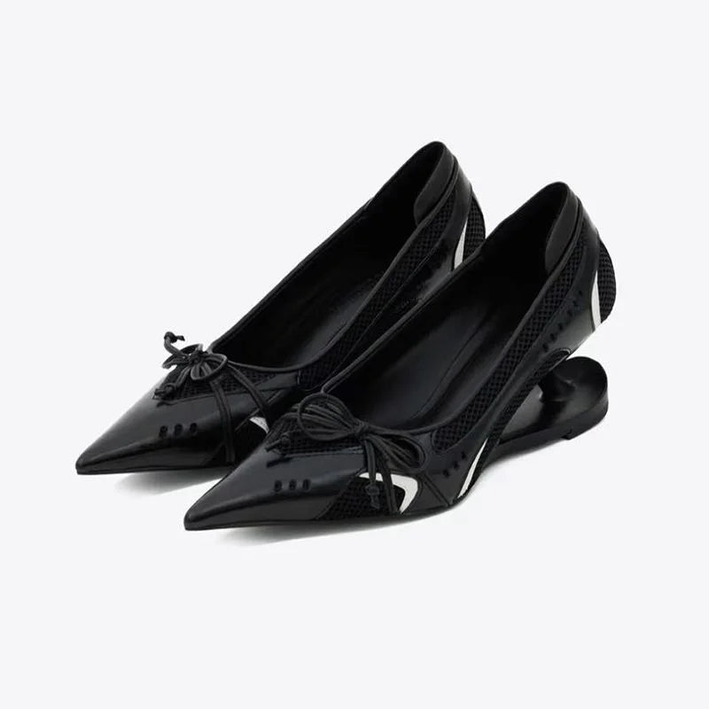 Women's High Heels Bow Mary Jane Shoes New Designer Shallow Single Shoes Non-Slip Women Casual Shoes Slip on Pointed Toe Pumps