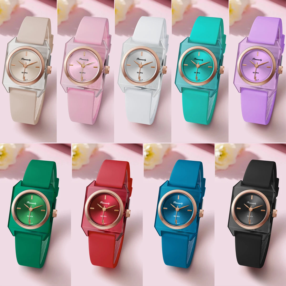 Minimalist Square Women Quartz Wristwatch Transparent Case Bezel Silicone Strap Casual Ladies Watch