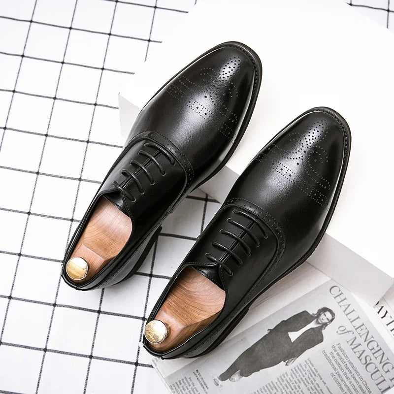 Oxfords Shoes for Men Brown Black Business Lace-up Pu Office  Brogue Dress Shoes Zapatos De Vestir Hombre Mens Shoes