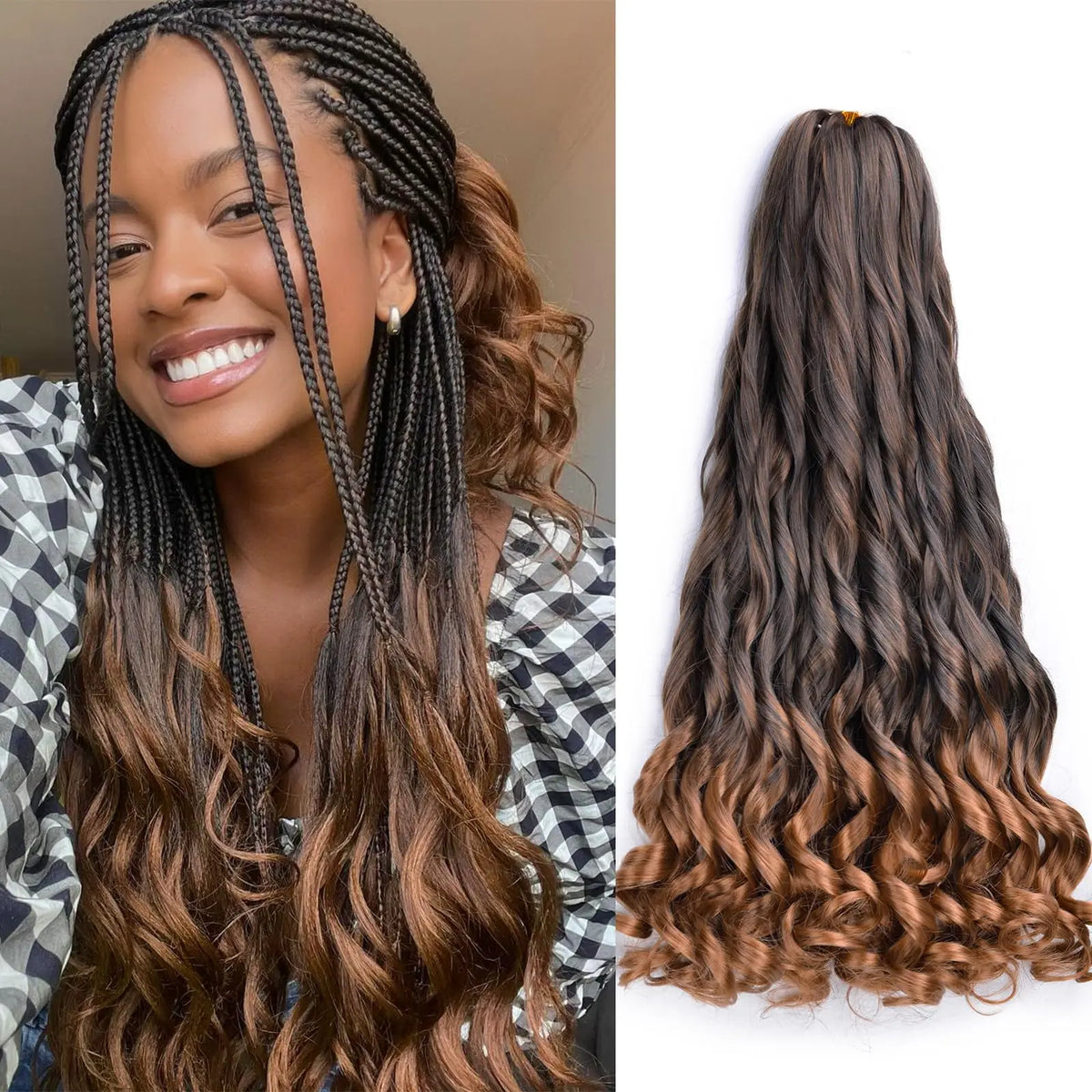 French Curl Braids Hair 22“Loose Wave Bouncy Synthetic Spiral Curls Braiding Hair Extensions Ombre Pre Stretched Hair For Women