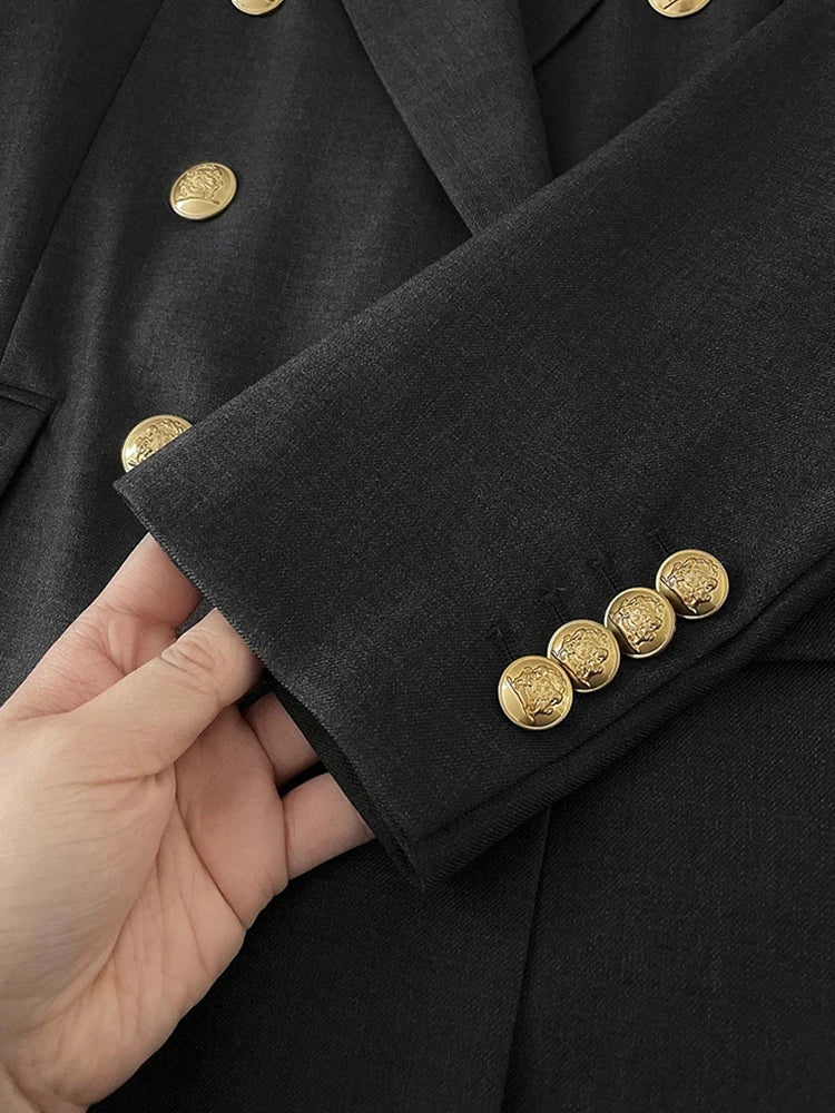 Trendiger Hosenanzug für Damen im Business-Look mit fallendem Revers, zweiteilig, Herbst/Winter 2024 – neue klassische Mode, locker geschnitten und vielseitig kombinierbar
