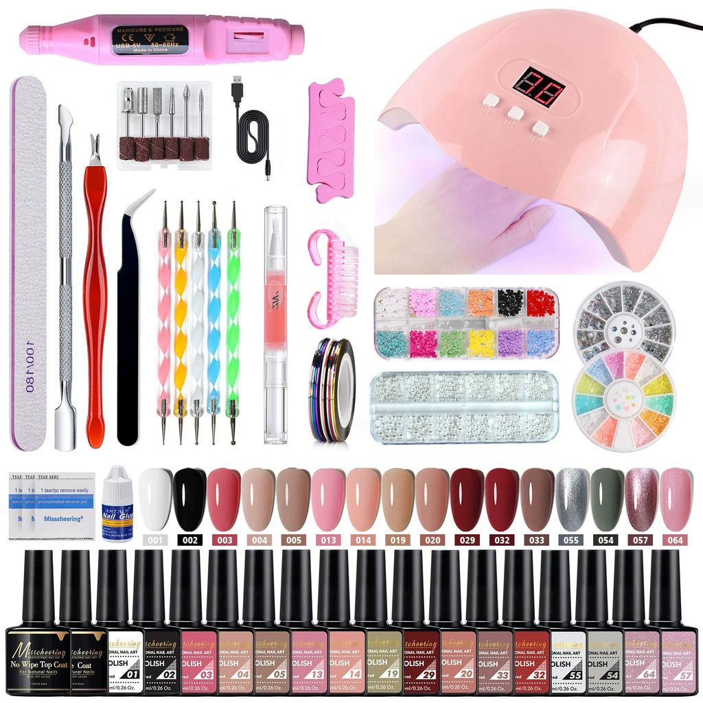 Professional 35Pcs Poly Extension Gel Nail Kit with 36W UV LED Lamp & Electric Nail Drill Machine Set Manicure Tools for Nail