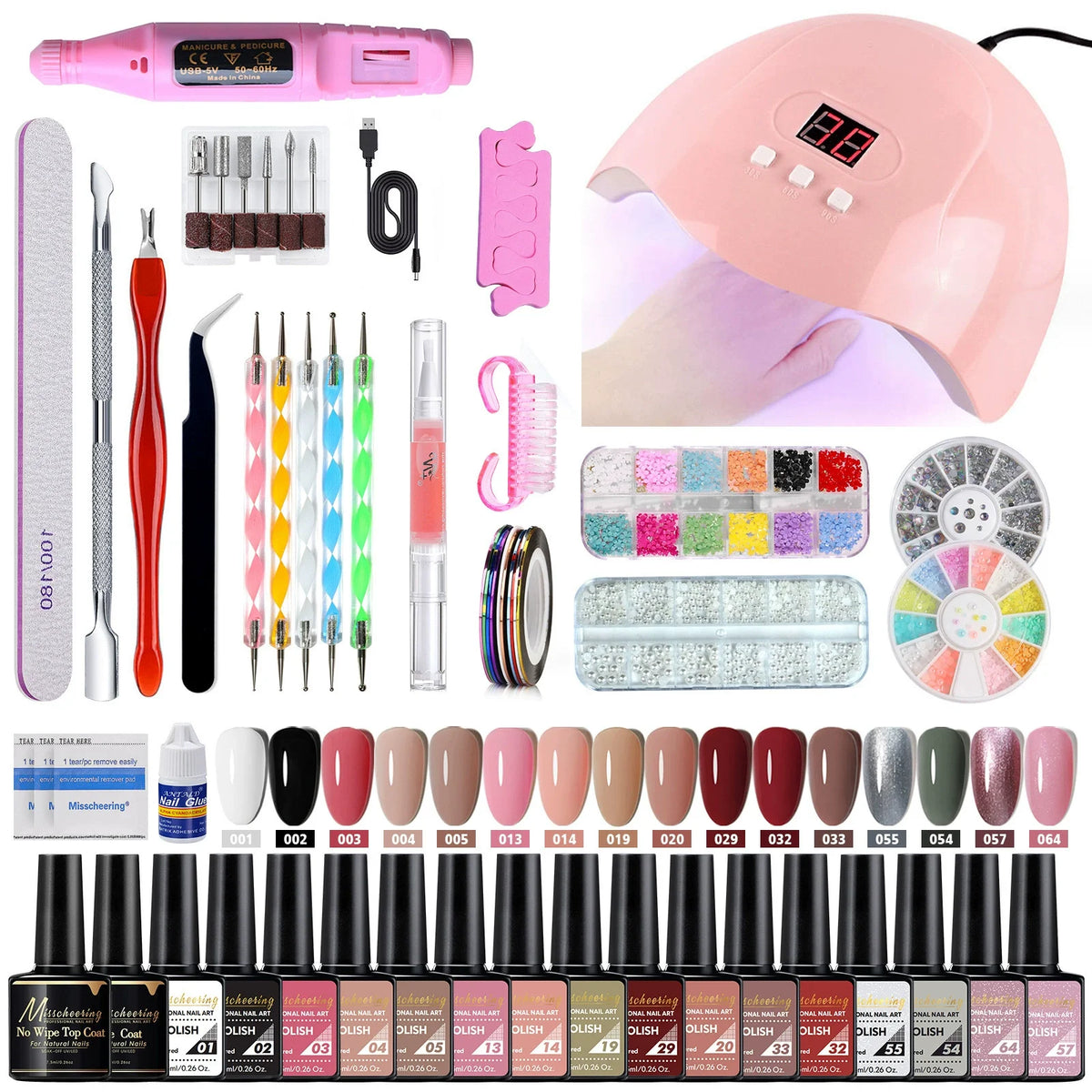 Professional 35Pcs Poly Extension Gel Nail Kit with 36W UV LED Lamp & Electric Nail Drill Machine Set Manicure Tools for Nail