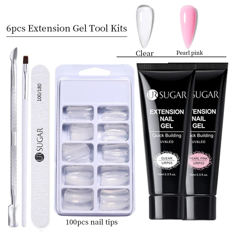 UR SUGAR 15ml Nail Extension Gel Set Acrylic Quick Building Hard Gel For Finger Prolong Form Tips Manicure Extension Tool Kits