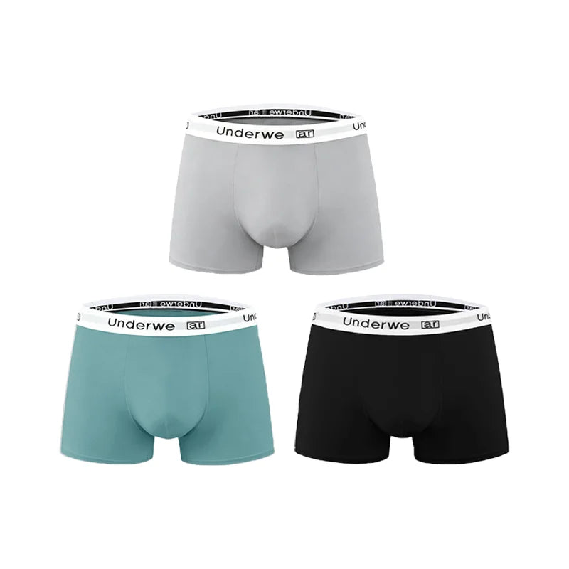 3Pcs Men Boxer Briefs Comfortable Soft Underwear Elastic Waistband Male Underpants Breathable Shorts