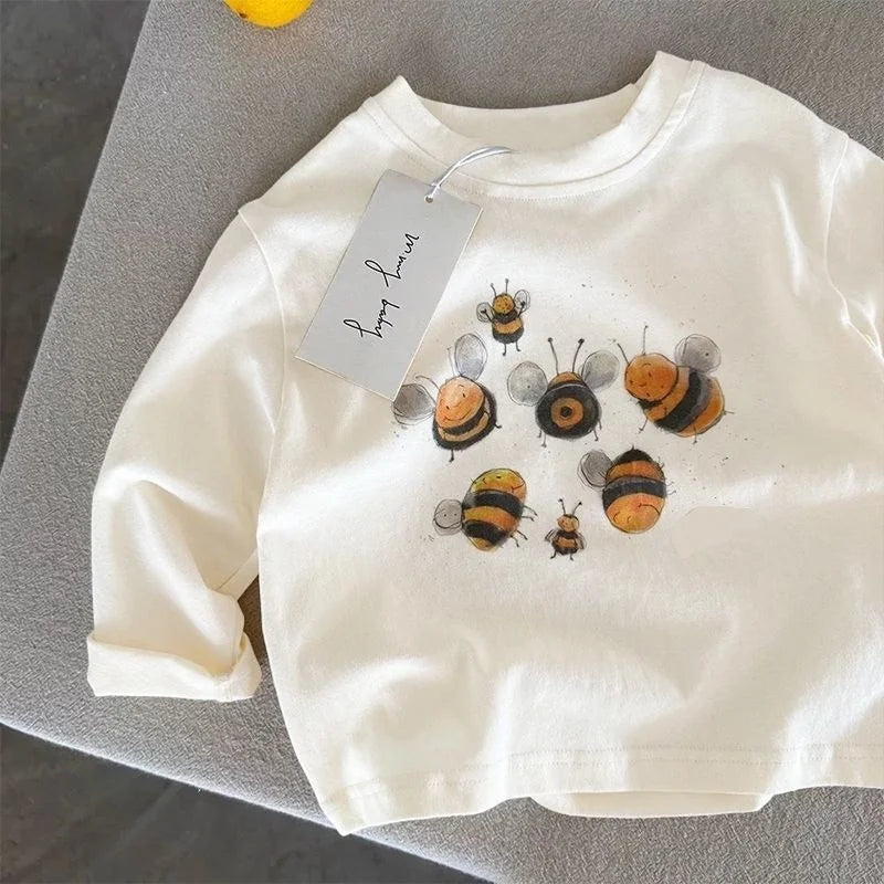 Children Cartoon Print T-Shirt Tops For Boys And Girls Clothing 2025 New Baby Kids Long-sleeve Cotton Bottoming Shirt