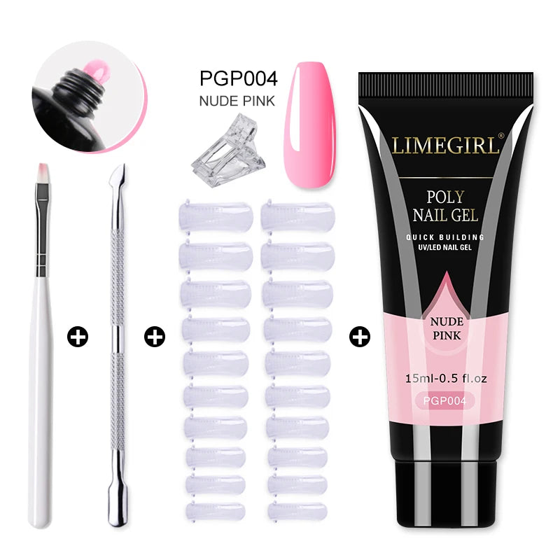 LIMEGIRL  Poly Nail Gel Set Manicure Set Gel Cuticle Pusher Finger Extend Mold Nail Kit All For Quick Extension Manicure Set