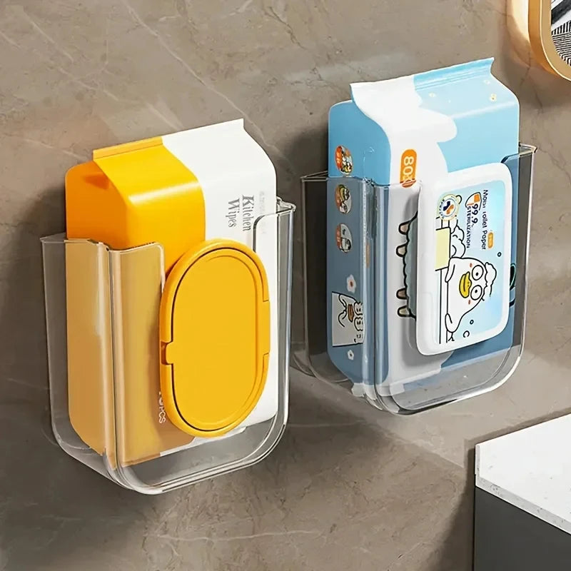Bathroom Wet Tissue Storage Box Punch-Free Wall Mounted Large Opening Strong Load Bearing Waterproof Organizer