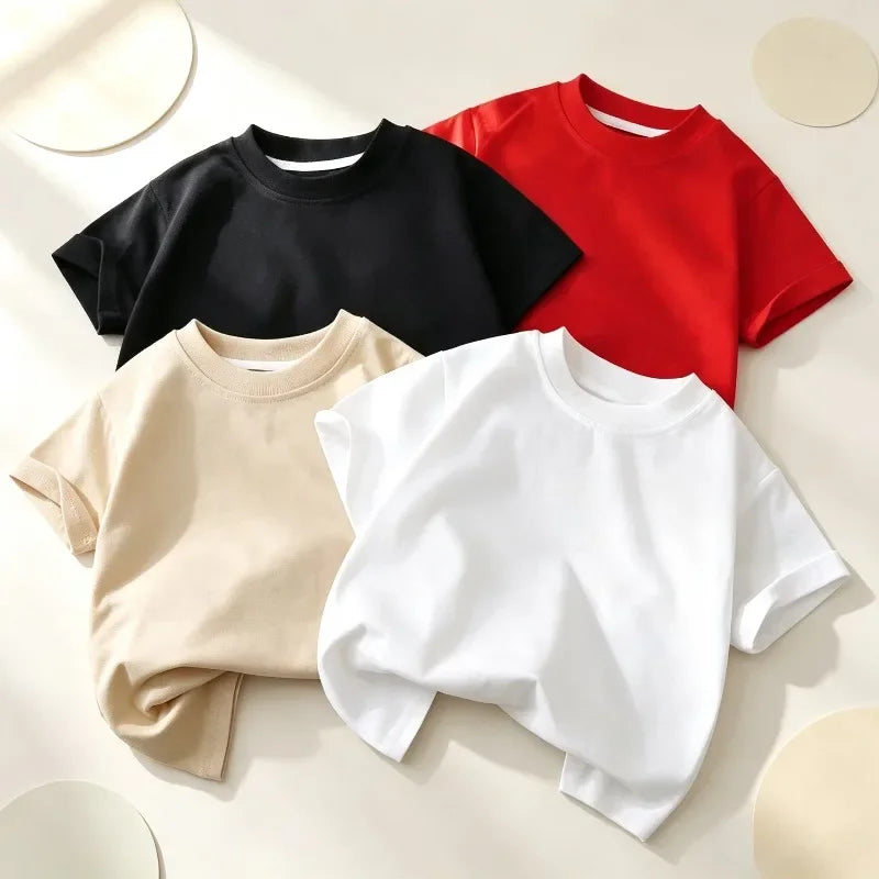 Kids Cotton Short Sleeve T-shirt Boys Girls Summer Baby Tops White Black Solid Color Children Casual Tees 0-8Years Child Clothes
