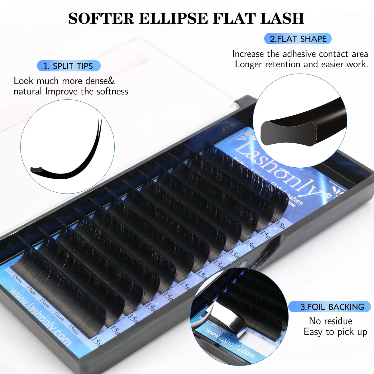 Lashonly Ellipse Flat Lashes Super Soft Matte Split Tips Faux Mink Natural Eyelash Extensions for Beauty Salons