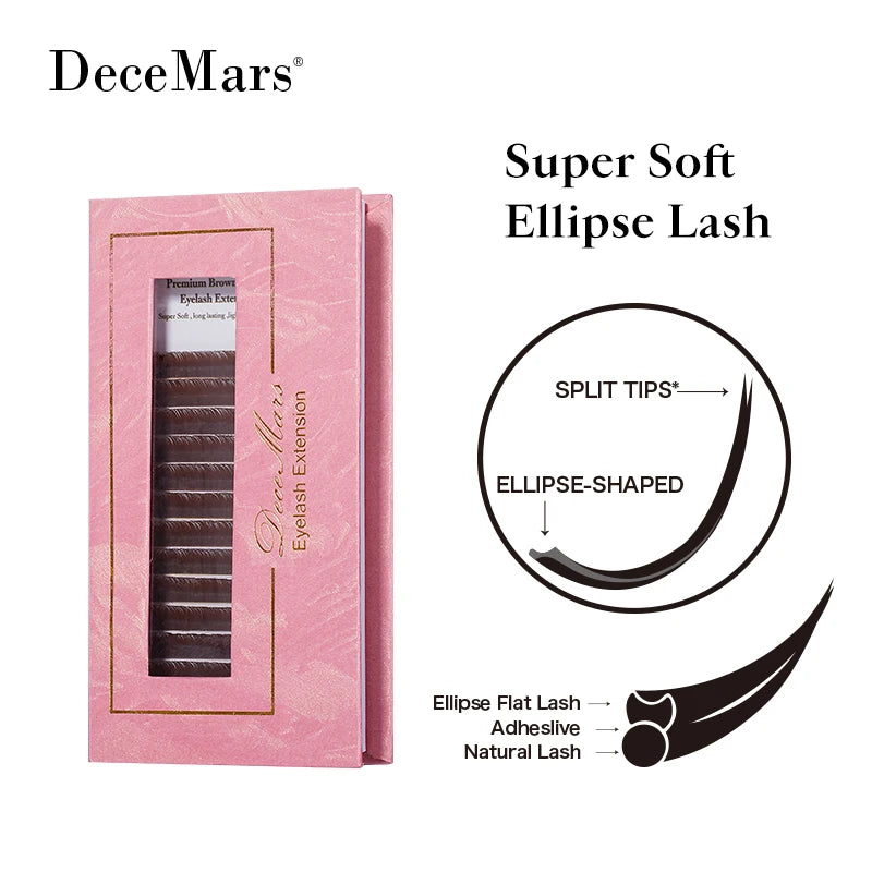 DeceMars Brown Matte Ellipse Flat Eyelash Extension - Lightweight Individual Lashes with Soft Tips for Natural Native