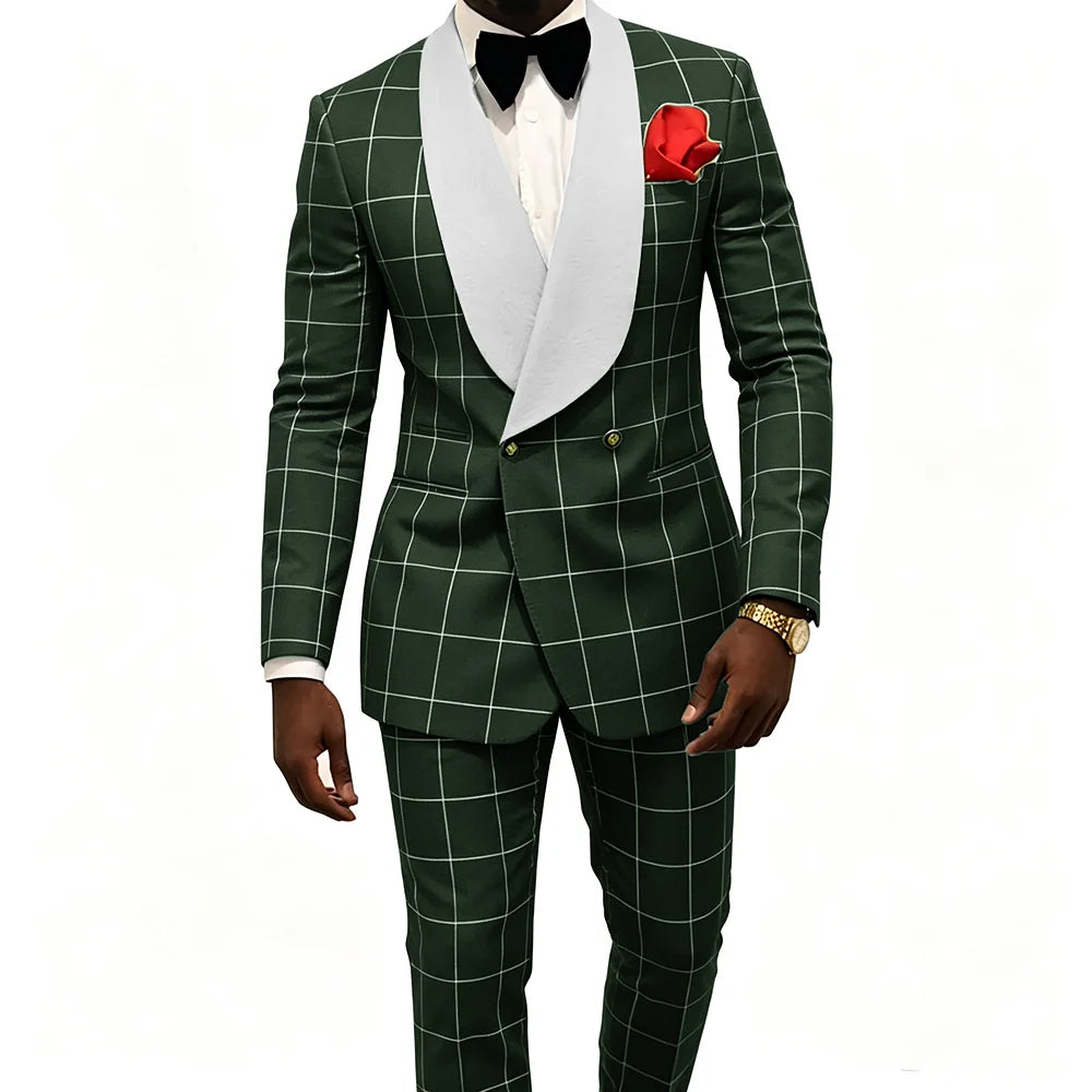 Men's Suit – Plaid Fabric, Groom's Tailcoat for Weddings, Classic Custom 2-Piece Suit (Jacket & Trousers)