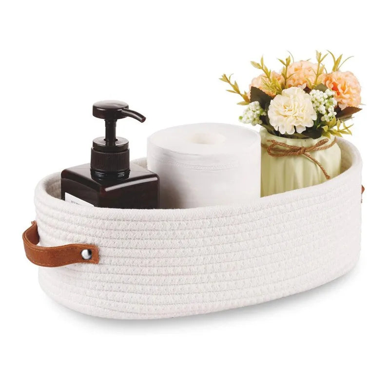 Bathroom Storage Basket, Oval Woven Multifunctional Desktop Organizer, Toilet Paper Holder, Toy Storage Basket