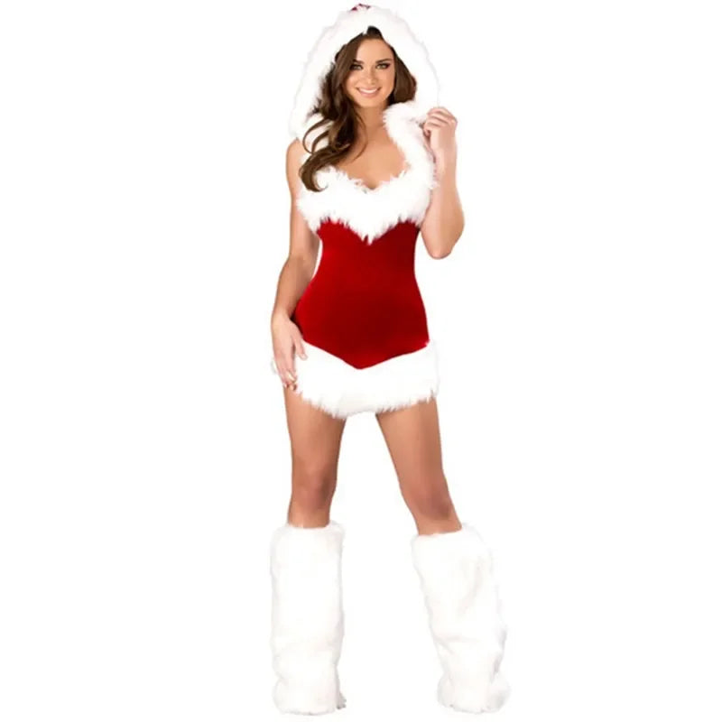 Women Red Velvet Christmas Party Dress Santa Claus Cosplay Costume New Year Masquerade Party Costumes Sexy Sweet Fancy Dresses