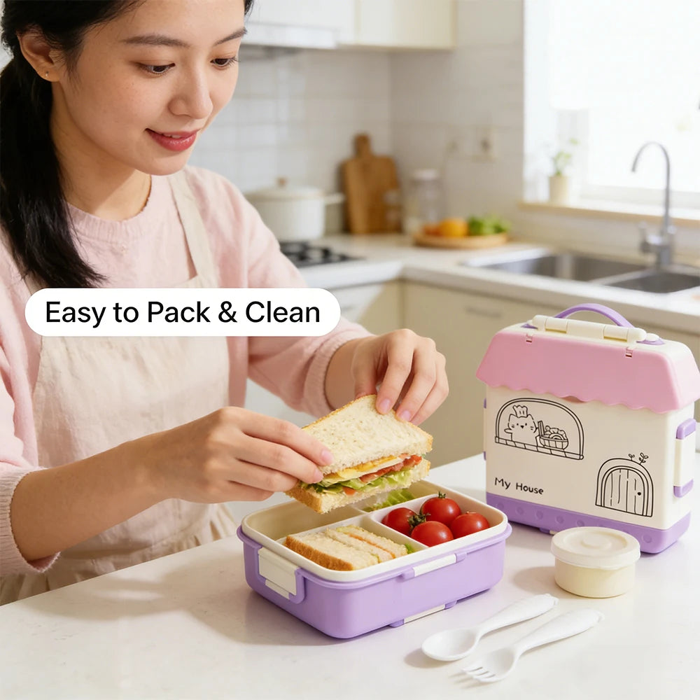 Bento Box for Kids - Insulated Bento Lunch Box with Leak Proof Vacuum Insulated Food Jar - 4 Compartments Outdoor Tableware