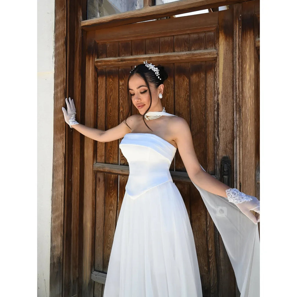 Line A Elegant Evening Dresses for Woman Luxury Women's Elegant Party Dress Customized Sleeveless White Shawl Ball Gowns Wedding