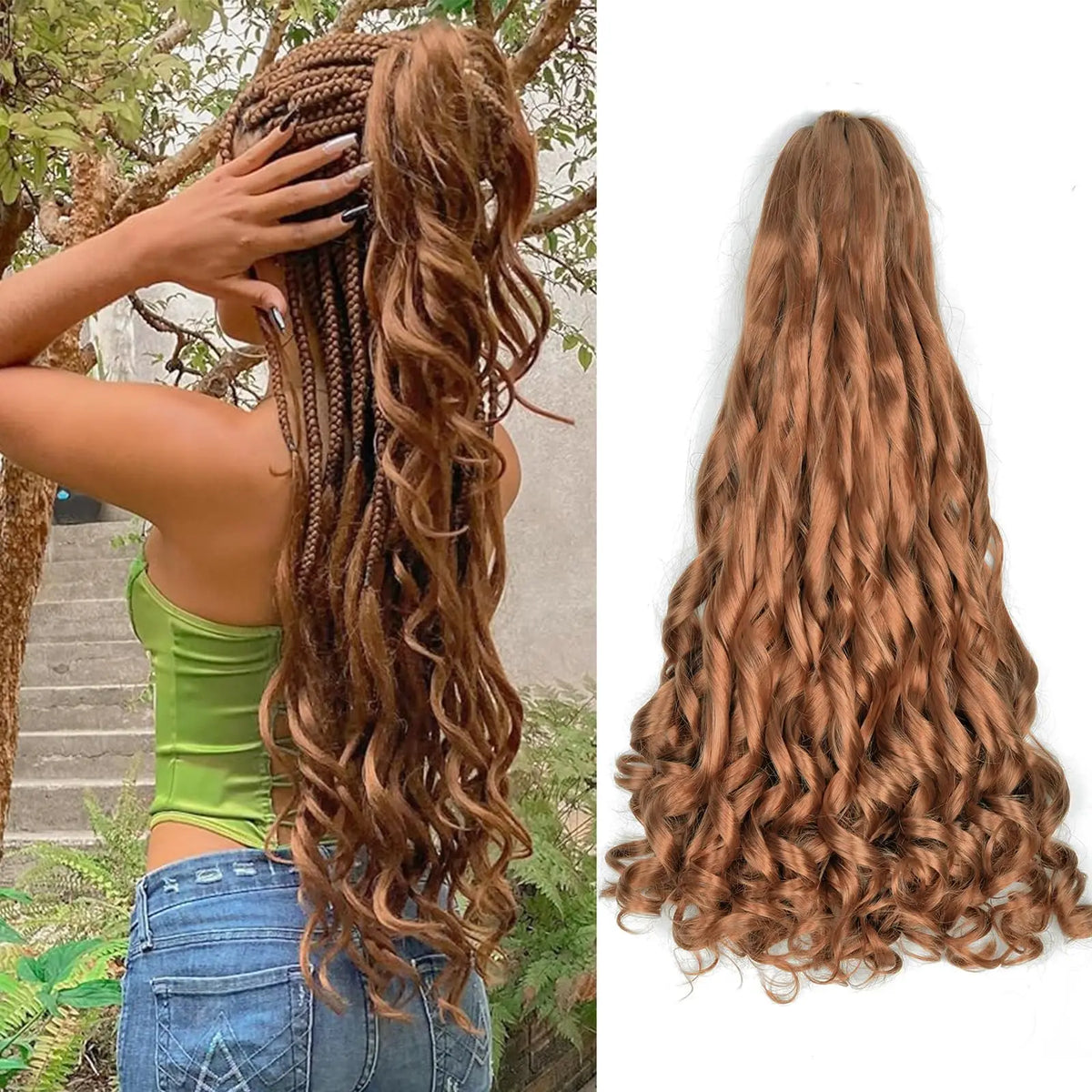 French Curl Braids Hair 22“Loose Wave Bouncy Synthetic Spiral Curls Braiding Hair Extensions Ombre Pre Stretched Hair For Women