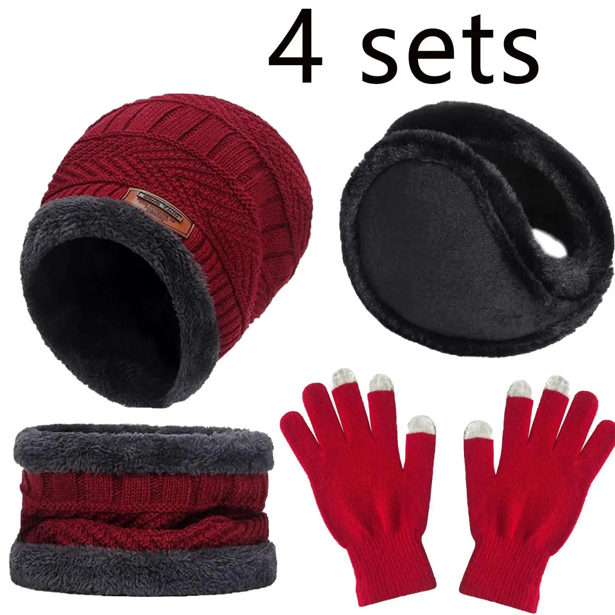 Winter Hat for Men Women Beanie Hats Scarf Glove Earmuff Set Thick Warm Slouchy Beanies Hat for Boy Girl Cap