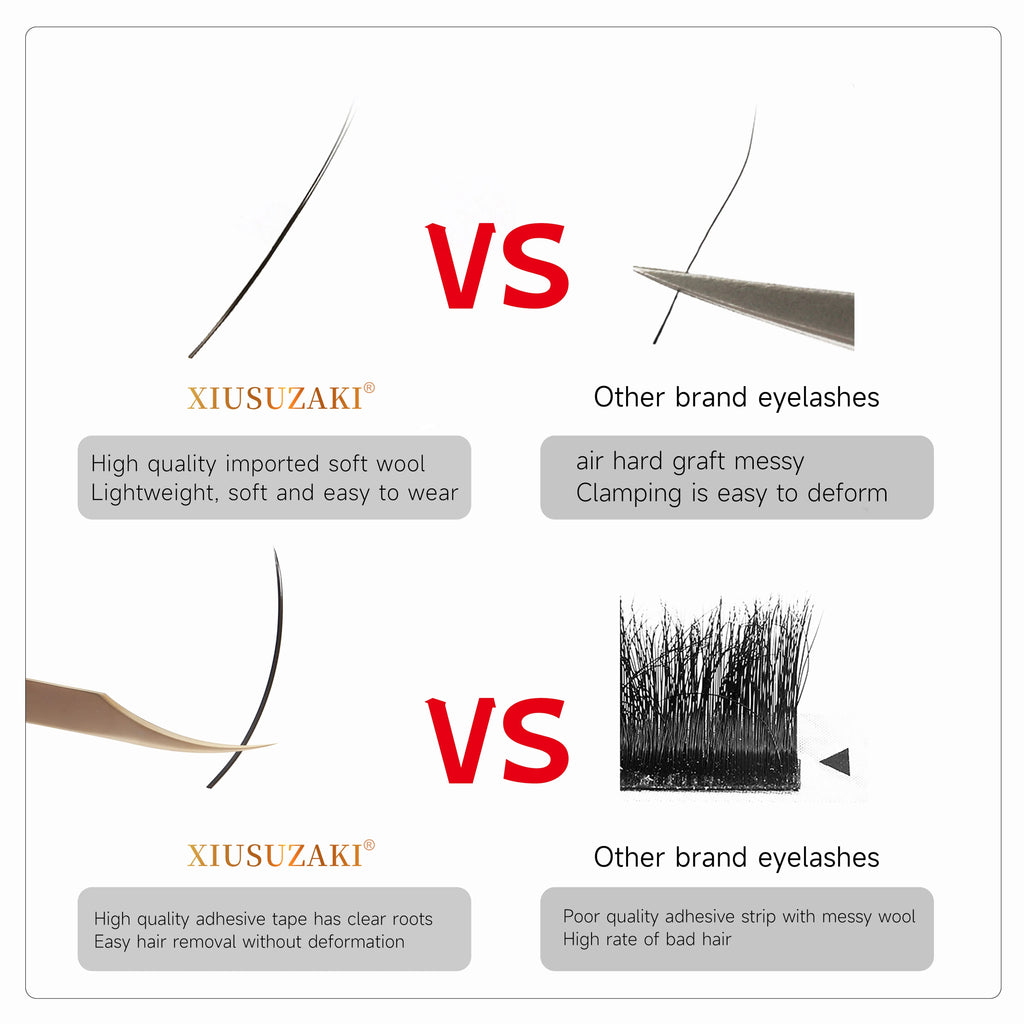 XIUSUZAKI Flat Ellipse Individual Lashes Extensions Matte Black Split Tips Classic Volume Eyelash Extension False Lashes Tools