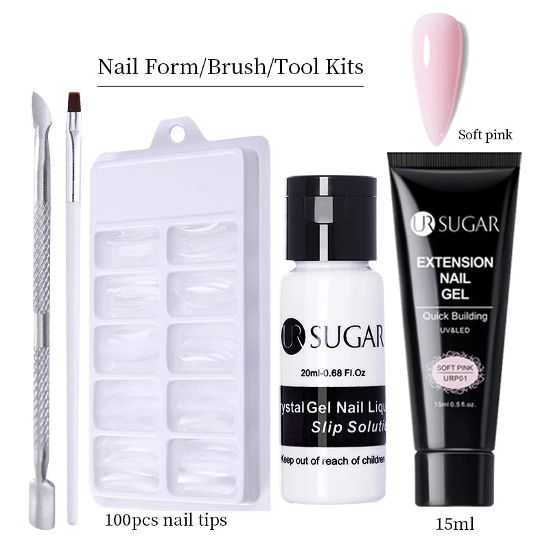 UR SUGAR 15ml Nail Extension Gel Set Acrylic Quick Building Hard Gel For Finger Prolong Form Tips Manicure Extension Tool Kits