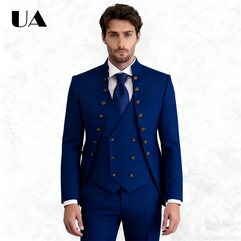 Wedding Groom Suit for Men, Africa Style 3-Piece Suit, Tailored Sizing Tuxedo, Jacket Vest Pants Plus Big Man Suit Attire