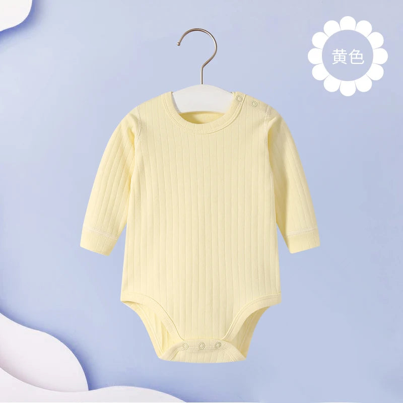 Soft Cotton Long-Sleeved Baby Bodysuit Seamless Sewing Baby Romper Newborn Clothes 0-24 months Solid Color Infant Jumpsuit