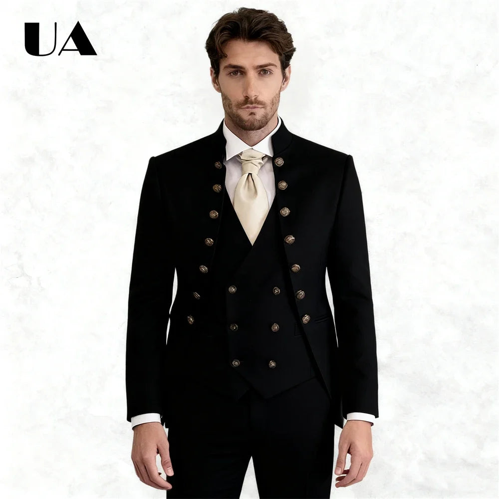 Wedding Groom Suit for Men, Africa Style 3-Piece Suit, Tailored Sizing Tuxedo, Jacket Vest Pants Plus Big Man Suit Attire