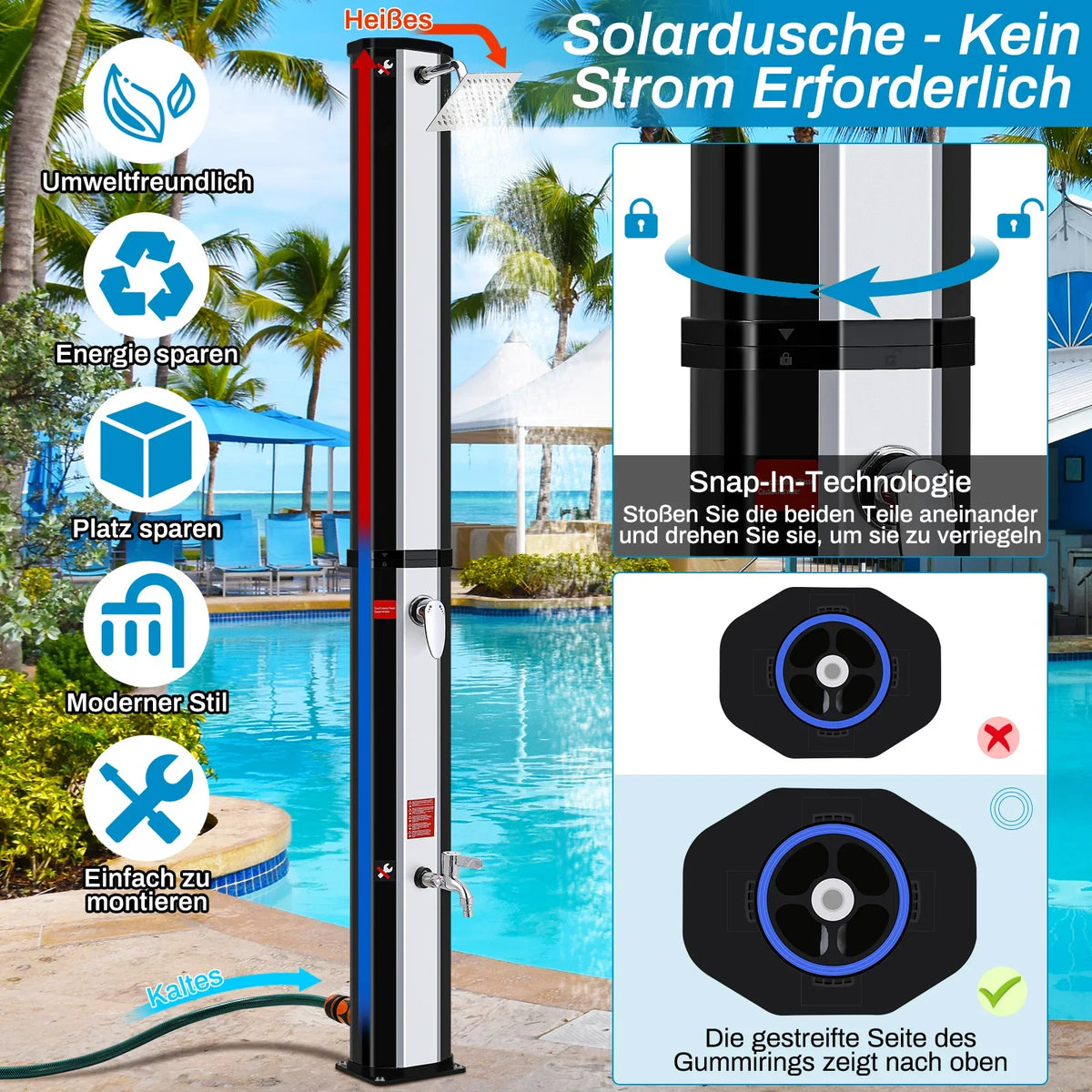 Premium Solar-Gartendusche für Außenbereich