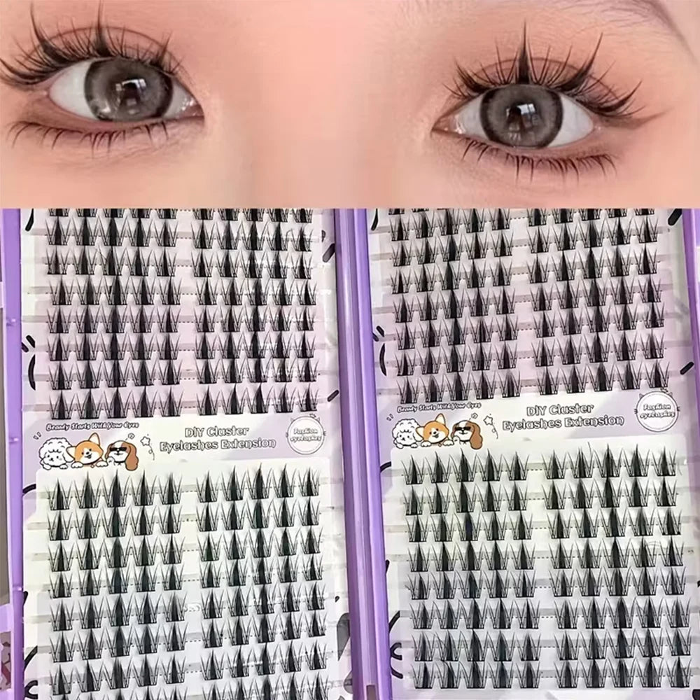 Manga Eyelash Cluster Sharp 320pcs, 13mm Length Slim Korean Makeup Eyelash Cluster, Asian Style Eyelashes Reusable, Beginner
