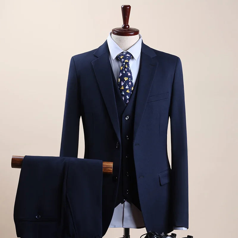 Men 2 3 Piece Suit Set 1 Button 2 Buttons Single Breasted Flat Collar Slim Fit Groom Wedding Business Suit Jacket Vest Trousers