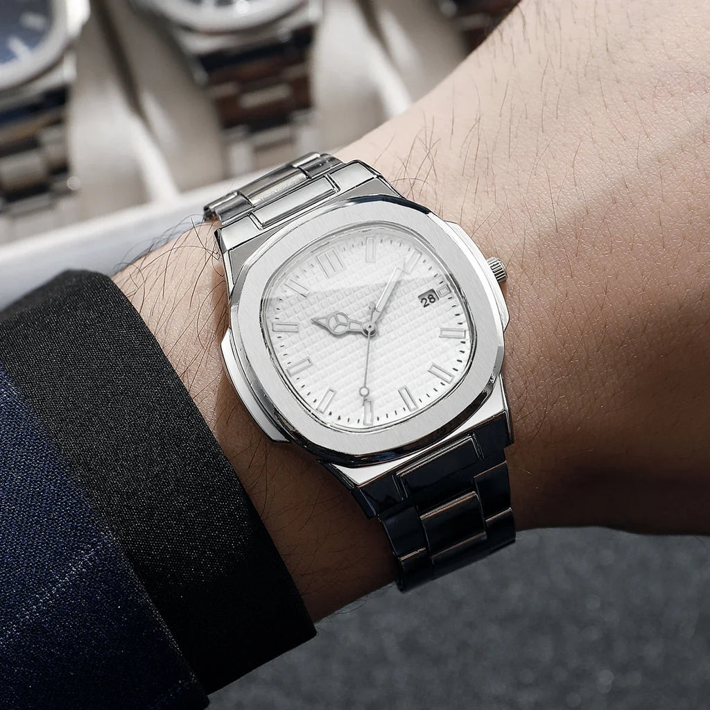 Luxury Square Men Business Watches Simple Calendar Quartz Watch for Mens Clock（Without Box）