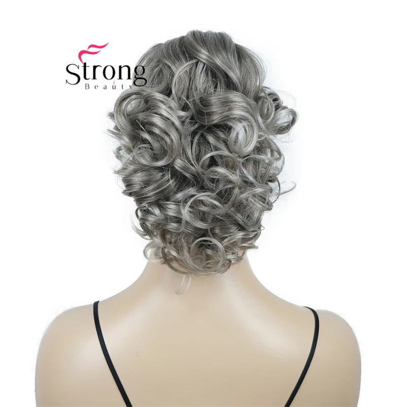 Grey Mix Curly Ponytail Clip In Claw Ponytail Hair Extension Synthetic Hairpiece