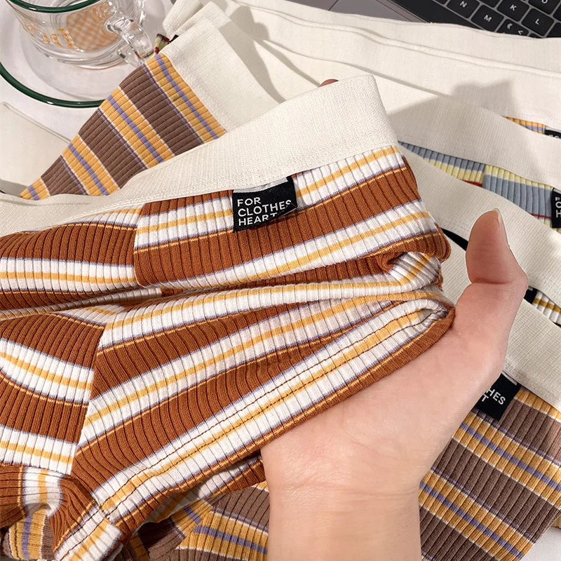 New Men's Underwear: Cotton Boxer Briefs, Plus Size, Mid-Rise, Striped, Breathable Summer Boxer Briefs for Boys, Teen Shorts