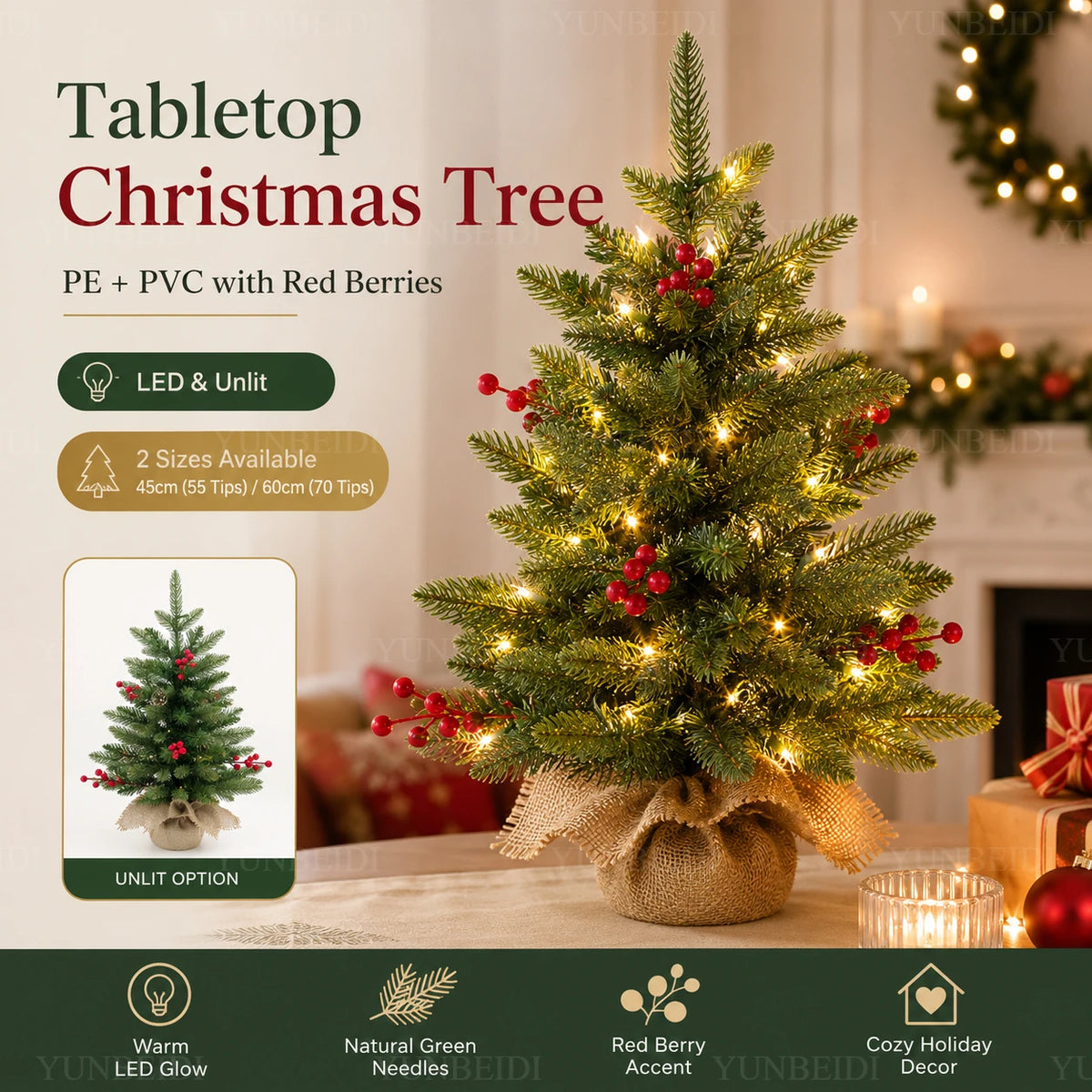 👉 Premium Weihnachtsbaum mit roten Beeren & naturgetreuen PE-Nadeln
