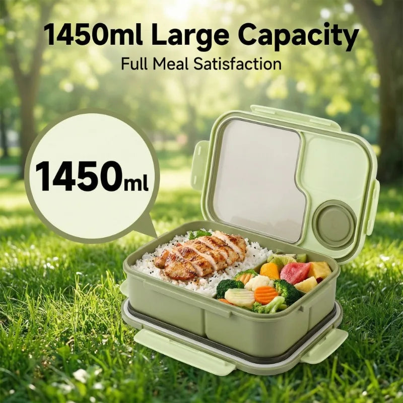 Bento Box-Portable lunch box with built-in tableware and sauce box, square meal reserve box for school, office and travel