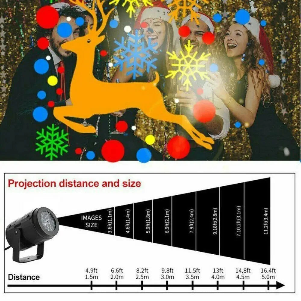 Christmas Projector Light 16Pattern Projection Fairy Lamp Outdoor/Indoor Holiday Projection Night Lamp for Home Xmas Party Decor
