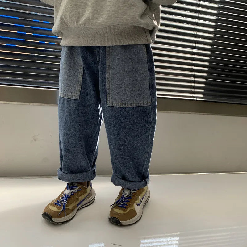 Children's Wide Leg Jeans Baby Boys Girls Denim Pants Toddler Baggy Jeans Children's Clothing 2 To 8 Years Korean Kids Trousers