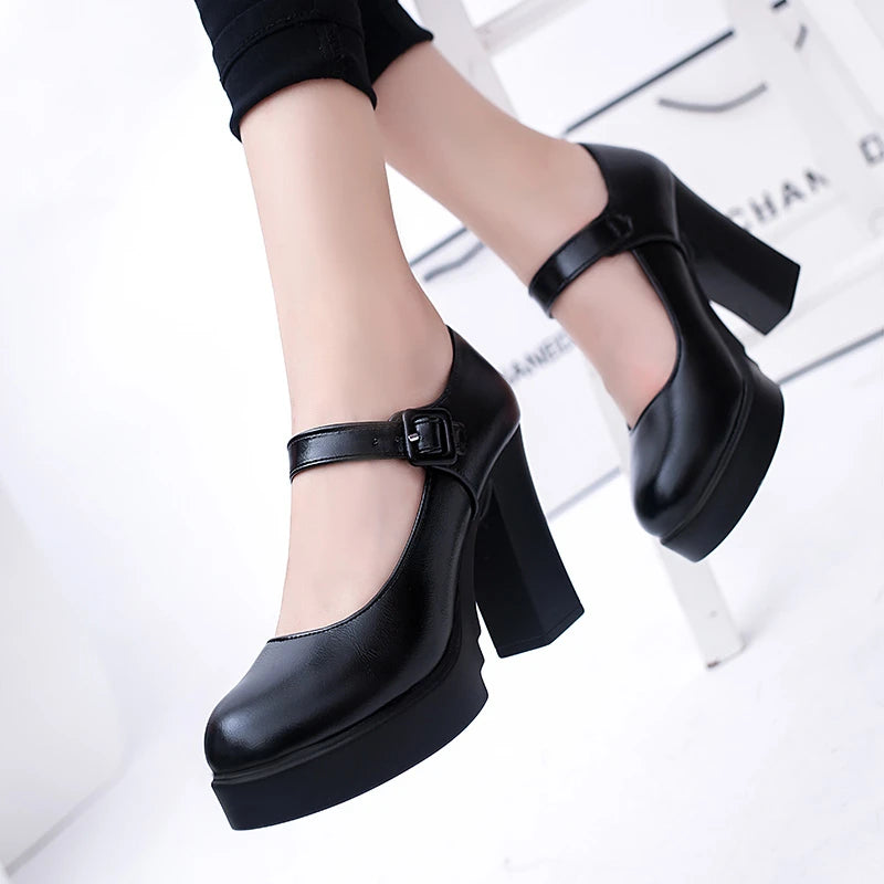 Women's Shoes on Heels Women Platform Pumps Spring Summer Shallow Mouth Buckle Strap Shoes Round Toe Shoes for Women 2026