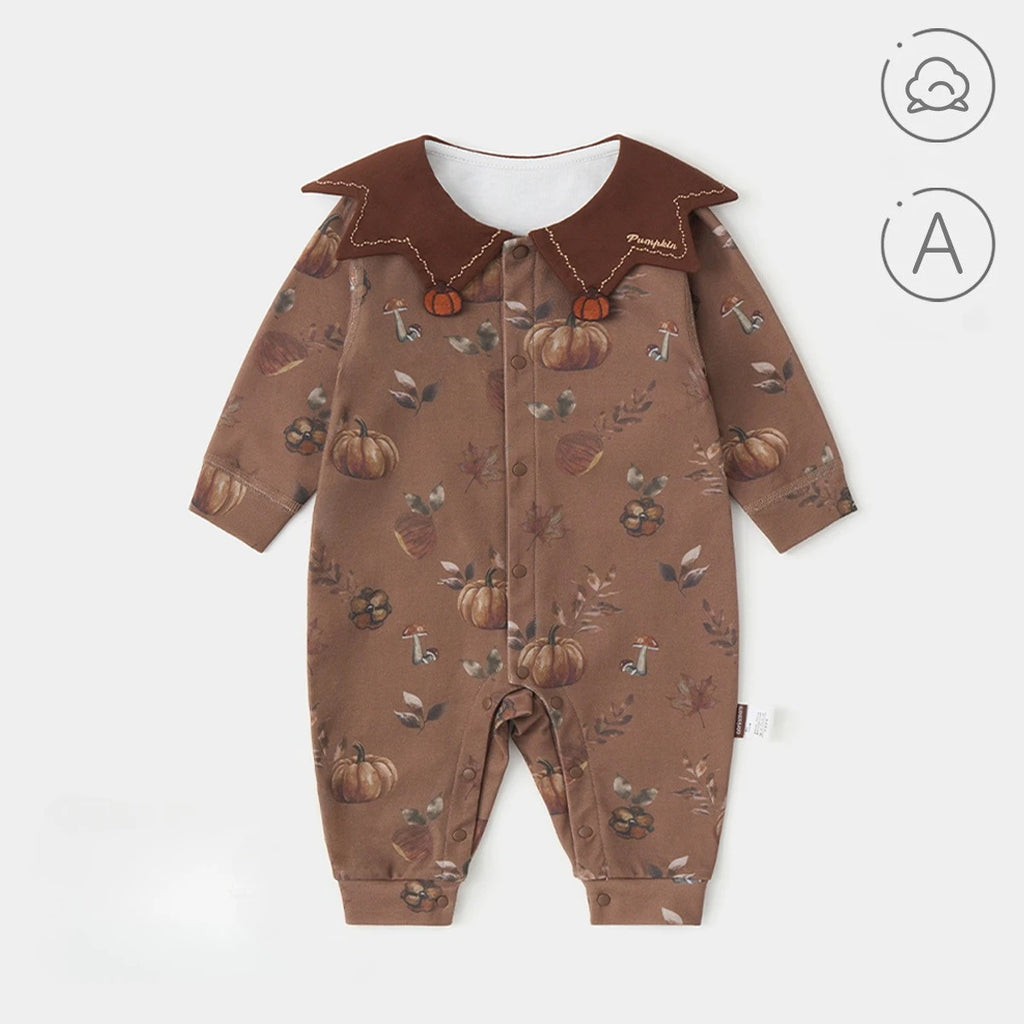 Baby Romper 100% Cotton Seamless Long Sleeve Front Button Newborn Jumpsuit All Seasons Soft Breathable Outfits for 0-24M
