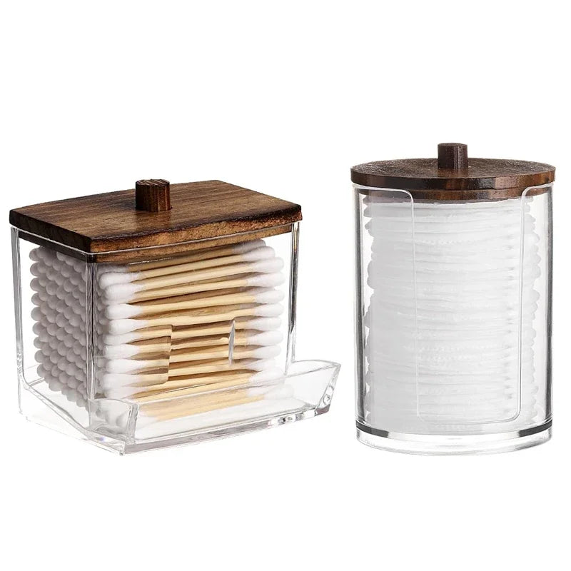 Bathroom Organizer Accessories Set Holder Storage with Clear Plastic Lids, Cotton Ball/Swabs Dispenser, Organizer Jar