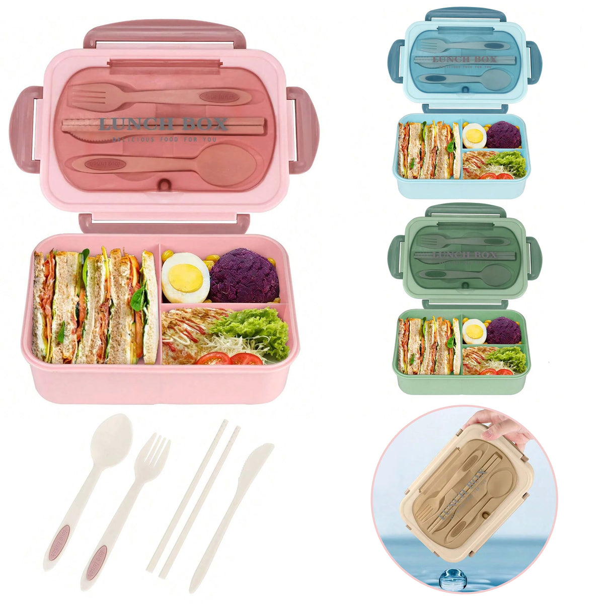 Bento Box Adult Lunch Box, Containers For Adults Men Women With 4 Compartments, Lunchable Food Container Back To School