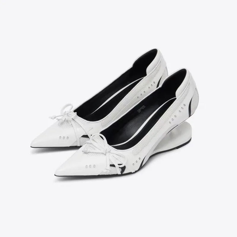 Women's High Heels Bow Mary Jane Shoes New Designer Shallow Single Shoes Non-Slip Women Casual Shoes Slip on Pointed Toe Pumps