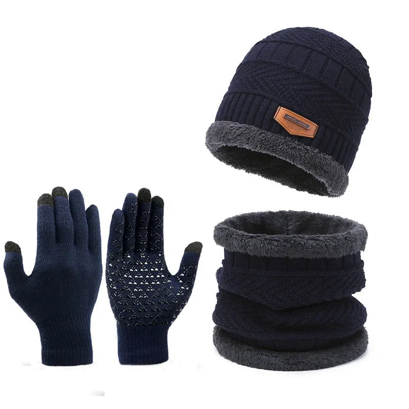 Winter Hat for Men Women Beanie Hats Scarf Glove Earmuff Set Thick Warm Slouchy Beanies Hat for Boy Girl Cap