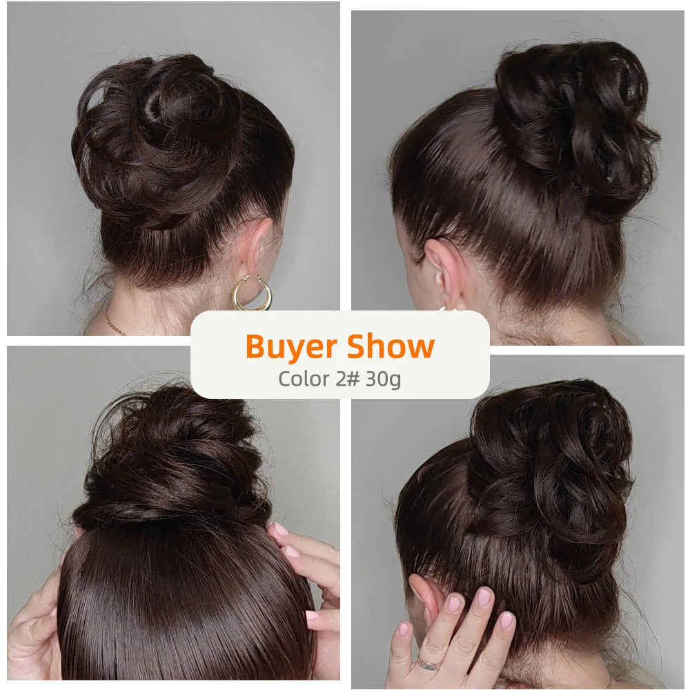 Blonde Human Hair Buns Chignon Updo Donut Wrap Ponytail Hair Extensions Remy Hairpiece Real Natural Human Hair 11 Color